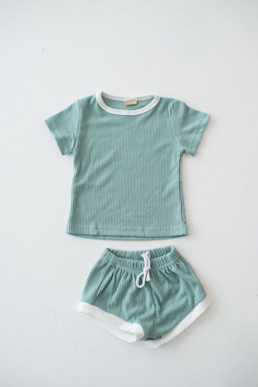 Aqua Ribbed Short Set