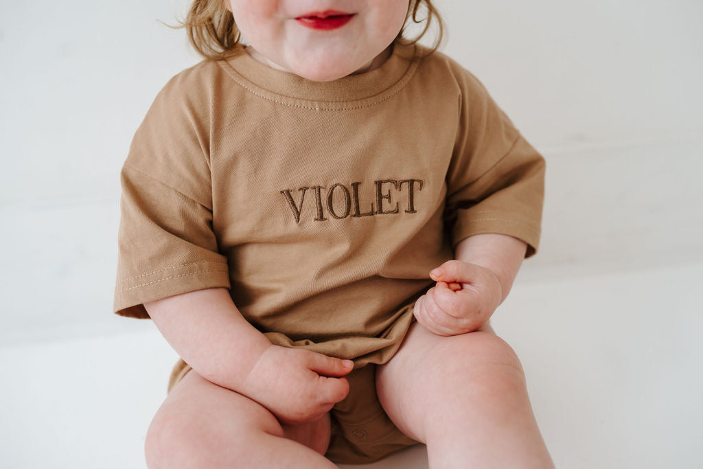 Embroidered Camel Bubble Onesie