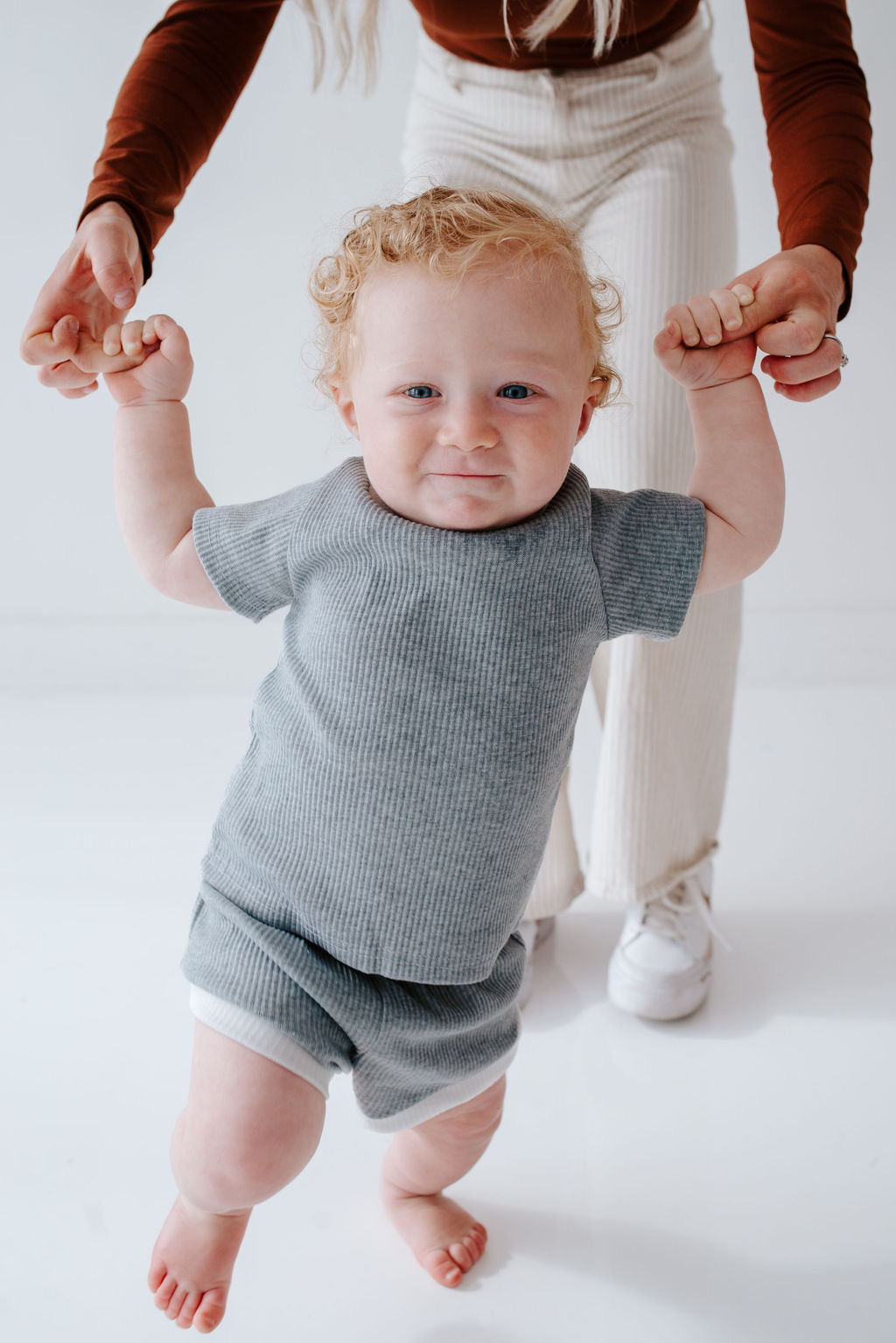 Grey Ribbed Short Set