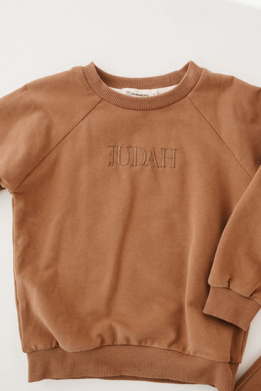 Embroidered Chocolate Jogger Set