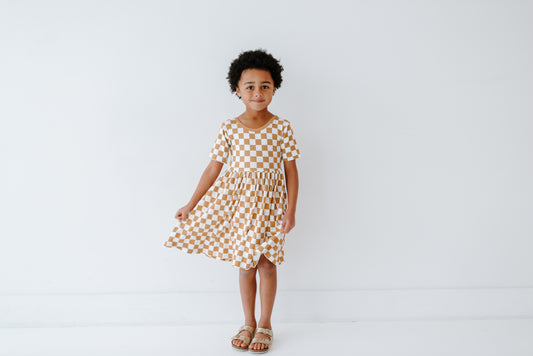 Gold Checkered Bamboo Dress