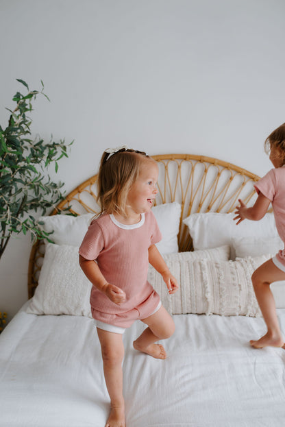 Pink Ribbed Short Set