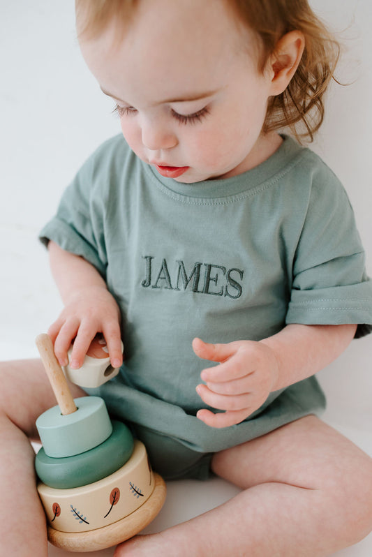 Embroidered Storm Blue Bubble Onesie