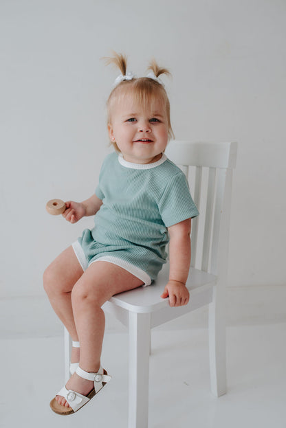 Aqua Ribbed Short Set
