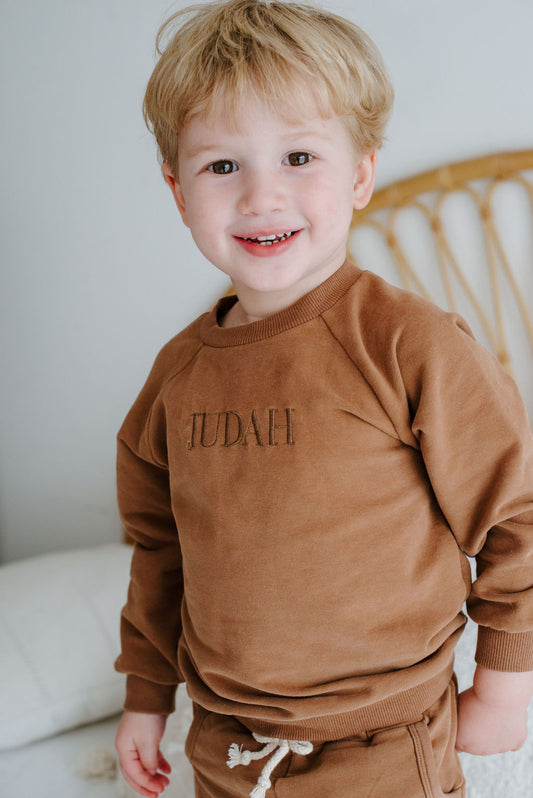 Embroidered Chocolate Jogger Set