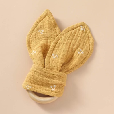 Marigold Beechwood Teether with Muslin Cloth